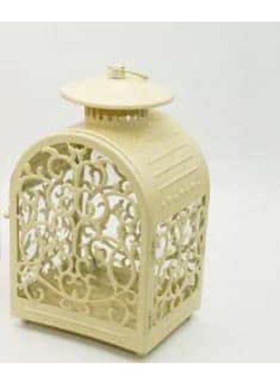 اشتري Turkish Style Metal Lantern With Inner Candle Holder - Beige في مصر