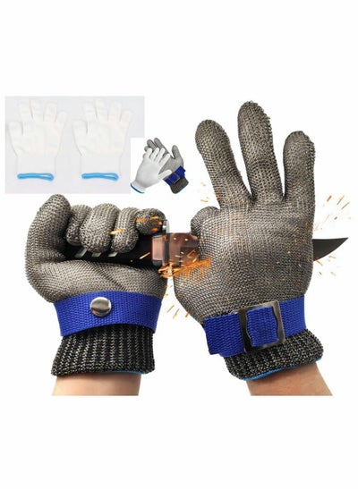 Buy Cut Resistant Gloves-Stainless Steel Wire Metal Mesh Butcher Safety Work Gloves for Meat Cutting, and fishing Grey and White 2PCS (M) in UAE