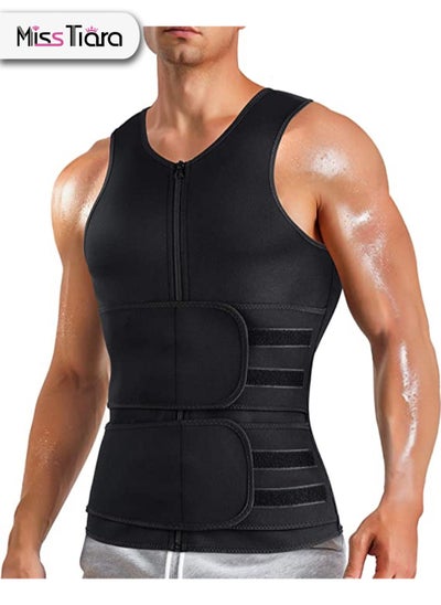 اشتري Sauna Vest for Men with Waist Trainer Zipper Neoprene Sauna Sweat Suit Tank Top Workout Waist Trimmer Vest في الامارات