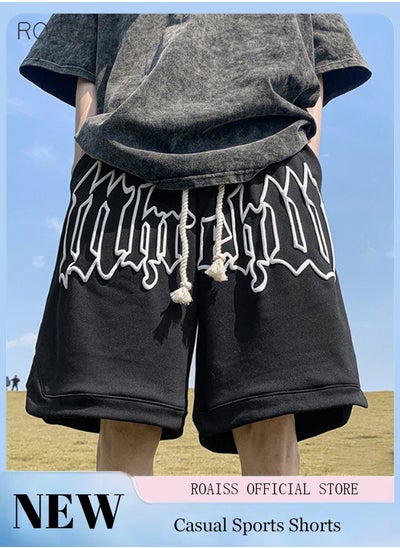 اشتري Fashionable Loose Casual Shorts Men'S Daily Commuting Printed Elastic Waist Drawstring Wide Leg Design Sports Shorts في السعودية