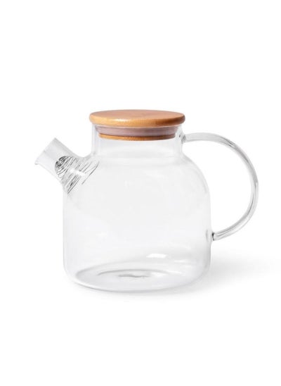 اشتري Glass Tea Pot With Steel Infuser And Bamboolid 1200Ml في الامارات