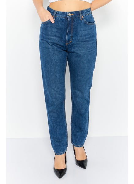 Buy Women Mom Fit Washed Non Stretchable Jeans, Blue in UAE