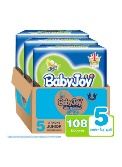 Buy BabyJoy Compressed Culotte Pant Style Diapers, 108 Pieces, Size 5 Junior, 12-18kg, 12 Hours Leakproof Protection, Soft Cotton Touch, Wide Barriers in UAE