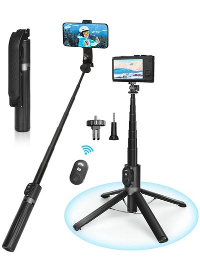 اشتري 140cm Extendable Phone Tripod Stand for iPhone/Android Phone,Travel Tripod with Rechargeable Remote & Camera Connector Kit, Portable and Compact في الامارات