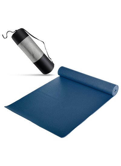 Buy PVC Yoga Exercise Mat With Carrying Bag 6MM Thick x173cm Lx61cm W, Dark Blue in Egypt