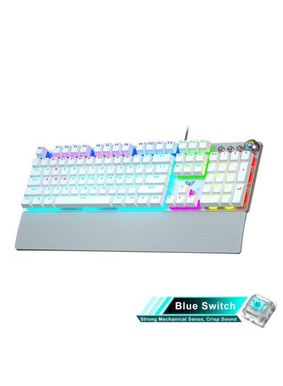 Buy Mechanical Gaming Keyboard NKRO with Wrist Rest RGB Backlit Volume/Lighting Control Knob Fully Programmable 108-Keys Anti-Ghosting Wired Computer Keyboards for Office/Games, Blue Switch in UAE