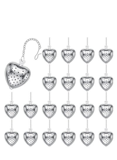 Buy 20 Pcs Tea Strainer, Stainless Steel Tea Ball Infuser, Loose Leaf Tea Steeper Tea Interval Diffuser, Heart Shape Mesh Tea Filters with Extended Chain Hook for Seasonings Cup Bottle (Silver) in UAE
