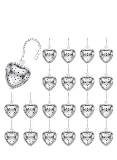 اشتري 20 Pcs Tea Strainer, Stainless Steel Tea Ball Infuser, Loose Leaf Tea Steeper Tea Interval Diffuser, Heart Shape Mesh Tea Filters with Extended Chain Hook for Seasonings Cup Bottle (Silver) في الامارات