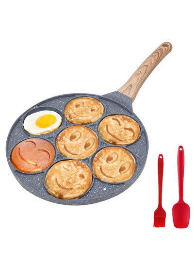 Buy Pancake Pan Nonstick 10 Inch Pancake Maker Pan With 7-Cup Waffle Mold Blini Pan Silver Dollar Pancake Pan Breakfast Griddle Non-stick Coating in Saudi Arabia