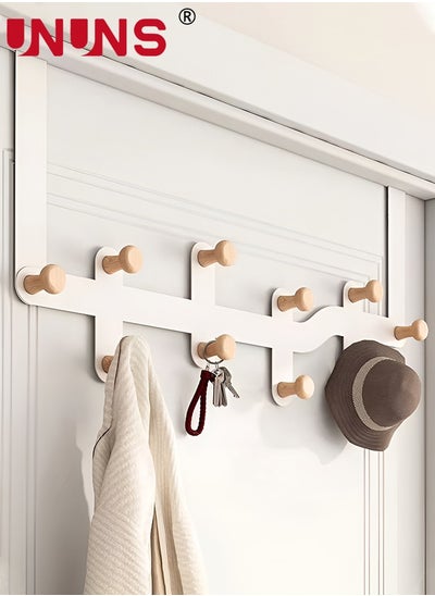 Buy Over The Door Hooks,Sturdy Metal Over Door Organizer Rack with 10 Wooden Hooks for Hanging Coats Hats Robes Towels,Bathroom Bedroom Door Hangers,White in UAE