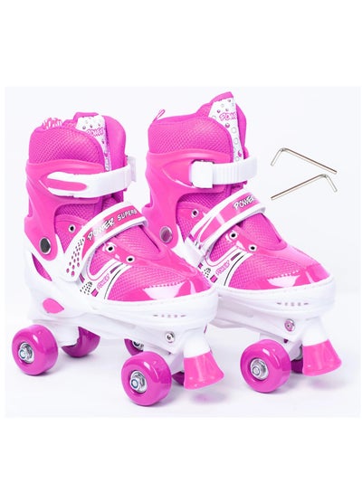 Buy Adjustable Roller Skate Shoes 2-Rows 4-Wheels, Pink/White, Size Small 31-34 in Egypt