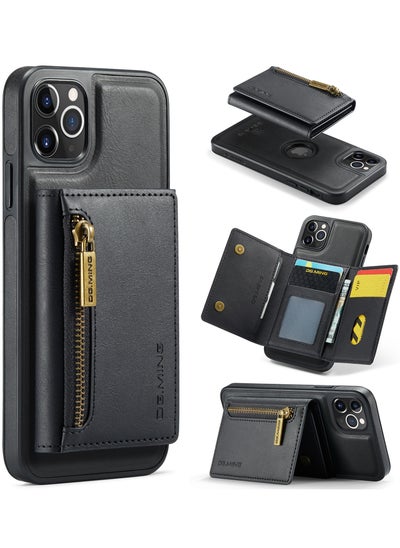 Buy CaseMe Wallet Case for iPhone 12 Pro MAX DGMING Premium Leather Phone Case Back Cover Magnetic Detachable with Trifold Wallet Card Holder Pocket - Black in Egypt