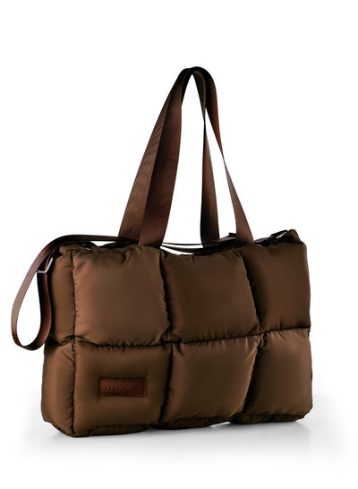 Buy Large capacity waterproof soft quilted shoulder bag and hand bag for women - Brown in Egypt