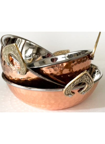 Buy Premium Pure Copper Kadhai Pan 3 Pieces Sizes  20 cm 18 cm 16 cm in Saudi Arabia