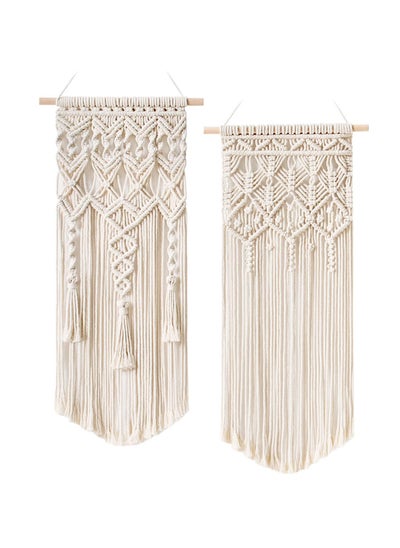 Buy Boho Macrame Wall Hanging Woven Decor, 2 Pcs Beige Wall Decor Modern Bohemian Farmhouse Woven Aall Hangings for House Apartment Dorm Room, Nursery, Geometric Aztec Décor (28" L x 13" W) in UAE