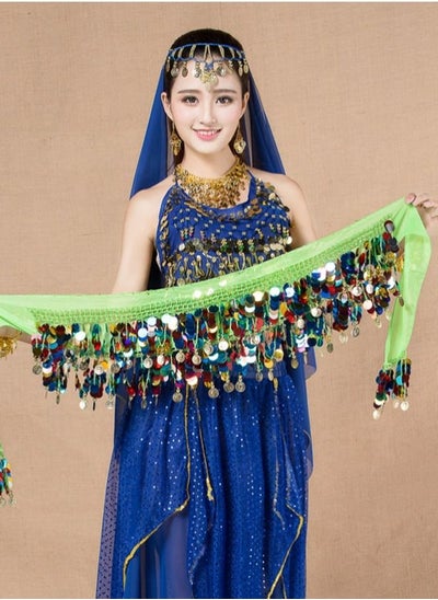 اشتري Colorful Sequin And Coins Pendant Waist Chain Skirt Sparkly Belly Dance Tassel Waist Wrap Belt Skirts Party Rave Costume Light Green Mix في الامارات