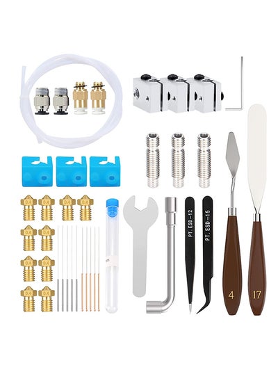 Buy 41PCS 3D Printer Parts Accessories Tool Set Nozzles Cleaner Kit with E3D Brass Nozzles, Cleaning Needles Tweezers, Heater block and Cover,Teflon Tube Throat for Ender 3 5 in UAE