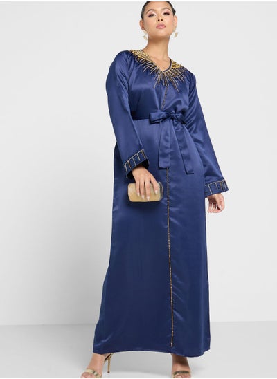 Buy V-Neck Embellished Jalabiya in Saudi Arabia