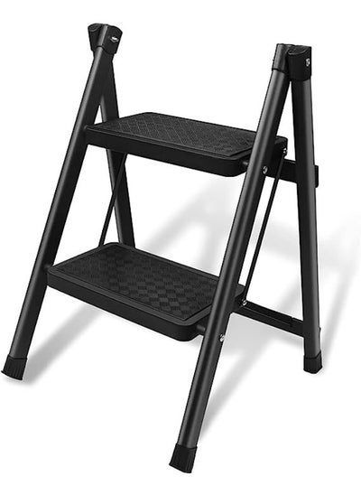 Buy 2 Step Ladder Folding Step Stool with Anti-Slip Sturdy and Wide Pedal Aluminum Portable Lightweight Step Stool for Adults Multi-Use for Home and Kitchen Black in UAE