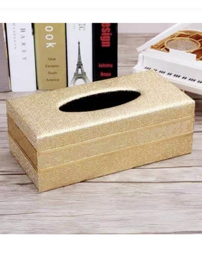 Buy 1-Piece Leather Tissue Storage Box Rectangle Shaped Tissue Box Golden 24x12x8.5 cm in UAE