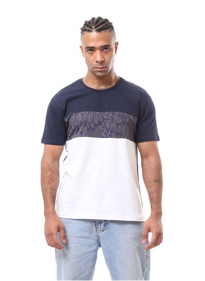 Buy Bi-Tone White & Navy Solid & Patterned Short Sleeves Tee in Egypt