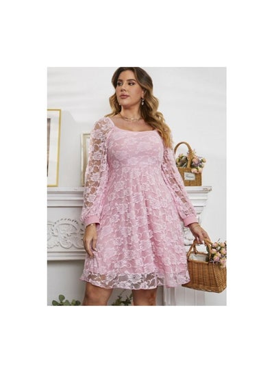 Buy Women's elegant pink plus floral lace dress with ruffles in Egypt