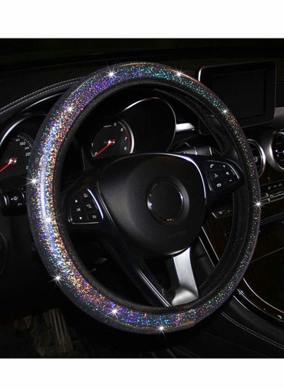 Buy Steering Wheel Cover, General 15 inch Women's Cloth car Steering Wheel, Colorful Gilded car Steering Wheel Cover Bling Bling Anti-Slip Breathable Steering Cover for Vehicles（Black） in UAE