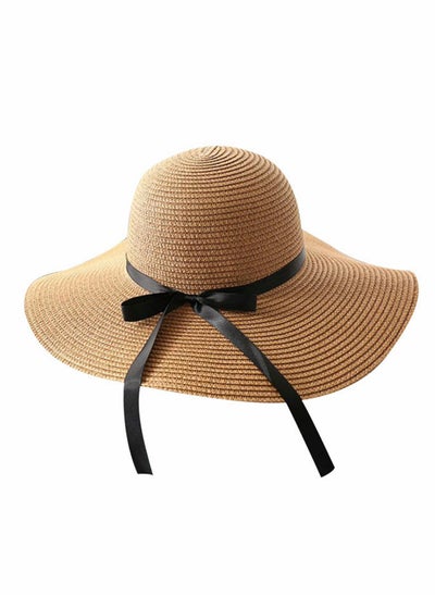 Buy Women Sun Hat Summer Panama Straw Hat Fedora Beach Hat for Wide Brim UV Protection Hats, Use for Hiking Beach Desert in UAE