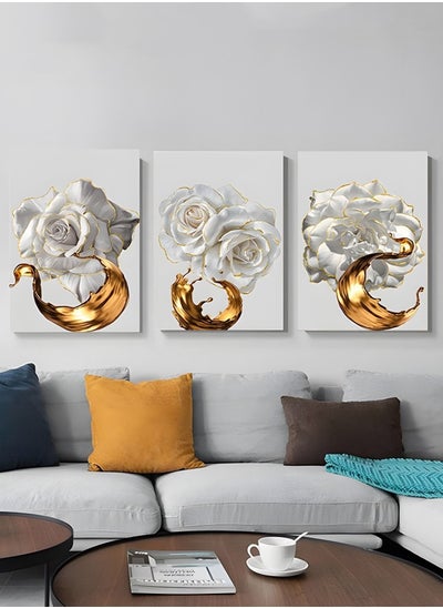 اشتري 3 Pieces Golden Flower Pictures Wall Decor 40*60cm Water-resisitance Decorative Wall Art Painting (unframed) في السعودية