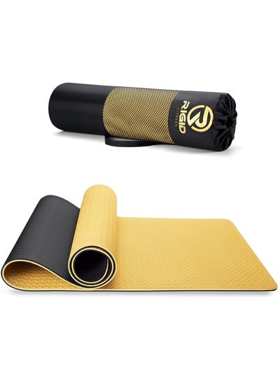 Buy Thick Yoga Mat 8mm - Knees Supportive Exercise Mat - for Yoga, Pilates, Fitness Exercises and Home Exercise Fitness Mat - Non-Slip Yoga Gym Mat With Carrying Bag - 183*66cm (Gold/Black) in Saudi Arabia