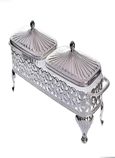 Buy Queen Anne rectangular appetizer plate Dual silver plated (2 lids + 2 glass plates) Royal" 0/4921/7 in Egypt