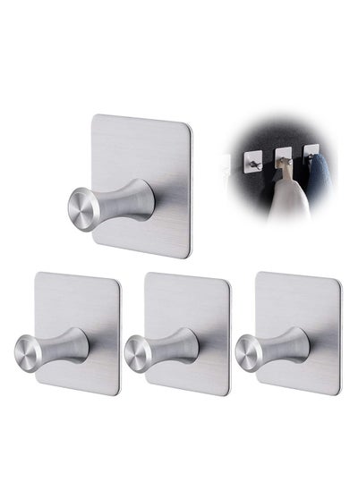 Buy Self-Adhesive Hooks, 4 Pack Heavy Duty Wall Hooks, 304 Stainless Steel Waterproof Bathroom Hooks, No Drilling Wall Mounted Hanger Waterproof Hooks for Kitchen, Bathroom, Office Closet in UAE