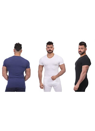 Buy Dice Pack of 3 DM180 T-shirt Lycra half sleeve Roqaya Crowe Pack 3 Navy-black-white in Egypt