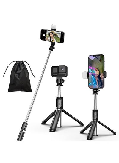Buy Selfie Stick Tripod with Fill Light Extendable Phone Tripod Portable with Detachable Wireless Remote Compatible with iPhone Samsung Camera Android(Black+Light) in UAE