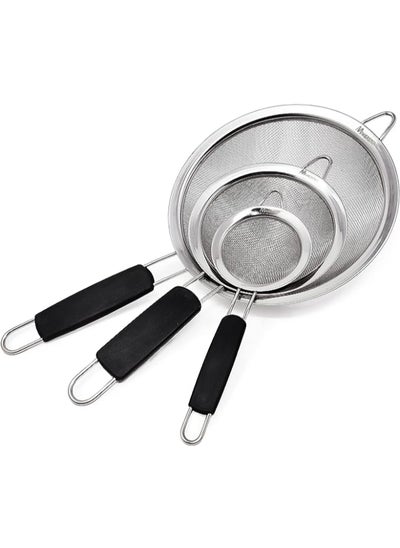 اشتري Fine Mesh Strainer Set of 3, Stainless Steel 3.38", 5.5", 7.87" Strainers Wire Sieve Sifter with Insulated Handle Strainers for Kitchen Gadgets Tools Premium Colanders, Sifter في الامارات