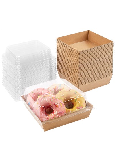 اشتري 50 Pack 3.5" Brown Square Disposable Paper Charcuterie Boxes with Clear Lids for Food Desserts and Bakery Items Ideal for Sandwiches Cake Slices Cookies and More في الامارات