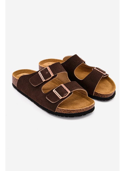 Buy Men Slip On Suede Cork Sandals, Dark Brown in UAE