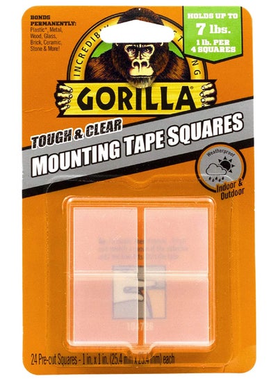 اشتري Gorilla Tough And Clear Double Sided Mounting Tape Squares, 24 1" Pre-Cut Clear, (Pack Of 1) - 6067201 في الامارات