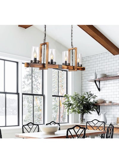 Buy Farmhouse Wood Chandelier Lights for Dining Room Rustic Vintage Antique Wooden Ceiling Pendant Lighting Fixtures for Kitchen Island Entryway in Saudi Arabia