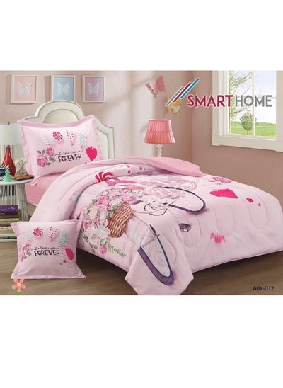 Buy Children's Bedding And Quilt Set With Medium Filling, Consisting Of 4 Pieces, Reversible Elastic Sheet, Size 170x230 Cm, For Boys And Girls in Saudi Arabia