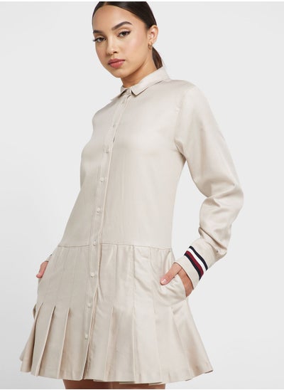 Buy Button Detail Pleated Shirt Dress in UAE