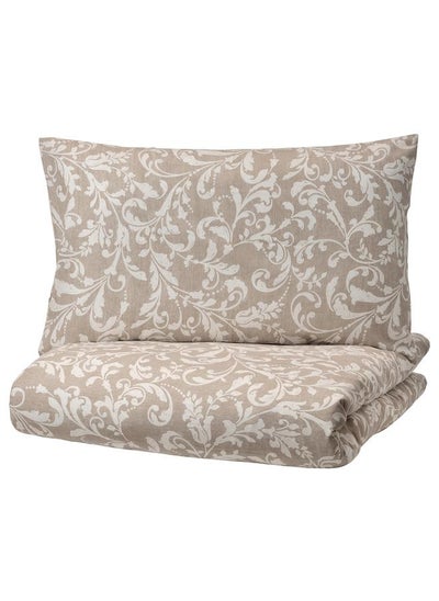 Buy Duvet Cover And Pillowcase Beige/White 150X200/50X80 Cm in Saudi Arabia