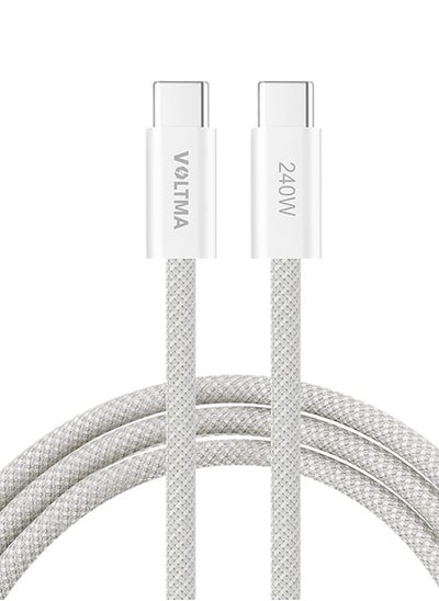 اشتري Voltma Premium USB C كابل شاحن بقوة  240W، كابل شحن سريع 3 أمبير بطول 1 متر، كابل بيانات مضفر من النايلون من USB C إلى USB C، سلك شاحن سريع من النوع C متوافق مع iPhone 15 Pro/Max، MacBook Pro، كمبيوتر Dell HP المحمول في الامارات