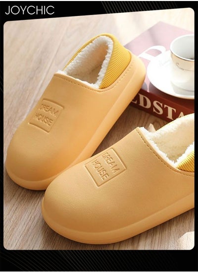 Buy Autumn and Winter All-inclusive Waterproof Cotton Bedroom Slippers Non-slip Wear-resistant Warm Home Indoor Slippers for  Women Yellow in UAE