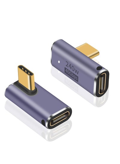 اشتري محول USB C بالزاوية اليمنى 240 واط، محول USB C بالزاوية اليمنى 40 جيجابت في الثانية، محول USB C 90 درجة من ذكر إلى أنثى USB C يدعم فيديو 8K مع ضوء LED لأجهزة الآيباد والماك بوك والتابلت والهاتف، 2 قطعة في السعودية