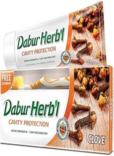 Buy Dabur Herbal Cavity Protection Clove Toothpaste 140gm + Toothbrush | Enriched with Clove | Natural Toothpaste For Cavity Free Strong Teeth in Egypt