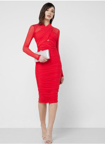 Buy Cut Out Surplice Neck Dress in UAE