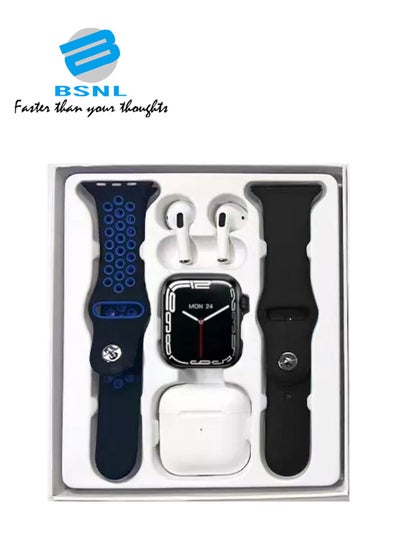 Buy T55 Pro Max Smartwatch With Free Extra Strap In Assorted Color And Bluetooth Earphones Black/Blue in UAE