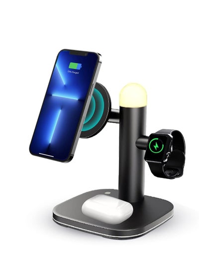 Buy Magnetic Wireless Charger Stand, 4 in 1 Magnetic Charging Station for Apple, 15W Fast Magsafe Charger with Adjustable Night Light, for iPhone 13 -12 Series, for iWatch 7-2, for 3/2/Pro in UAE