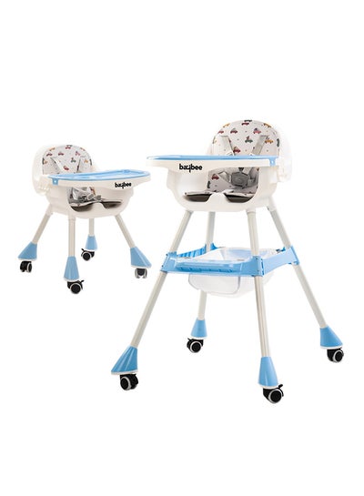 Buy 2 In 1 Baby Adjustable High Chair With Storage, Tray And  Wheels For 6 Months to 3 Years, Blue in UAE